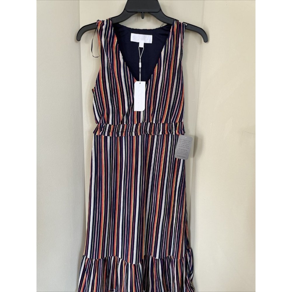 Superfoxx Women's Sleeveless Striped Ruffle Multi-Color Dress, Size XS NWT
